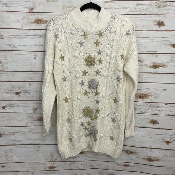 Vintage Sweaters - Vintage Richard Sport Mockneck Sweater Tunic Snowflake Winter